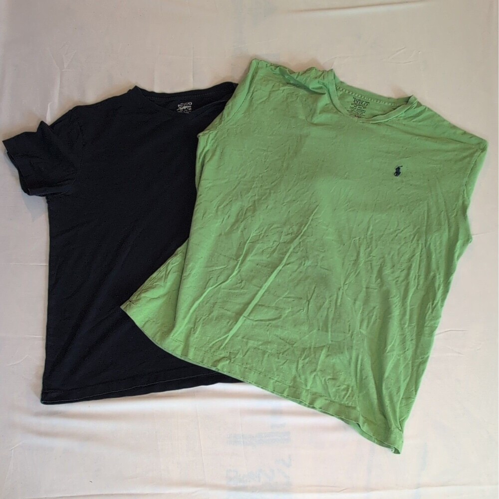 Polo Ralph Lauren Mens L Cotton Knit Crew Neck Logo T-Shirt Lot 2 Blue Green